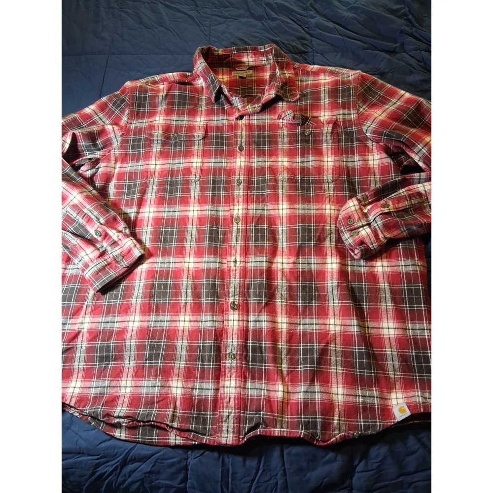 Carhartt Button Long Sleeve Shirt Men 3XL Rust Black‎ Rugged Fit Workwear